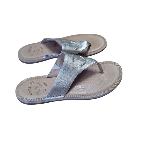 Sperry Top Sider Seaport Metallic Gold Leather Anchor Thong Sandals Womens 7.5 - Picture 2 of 8
